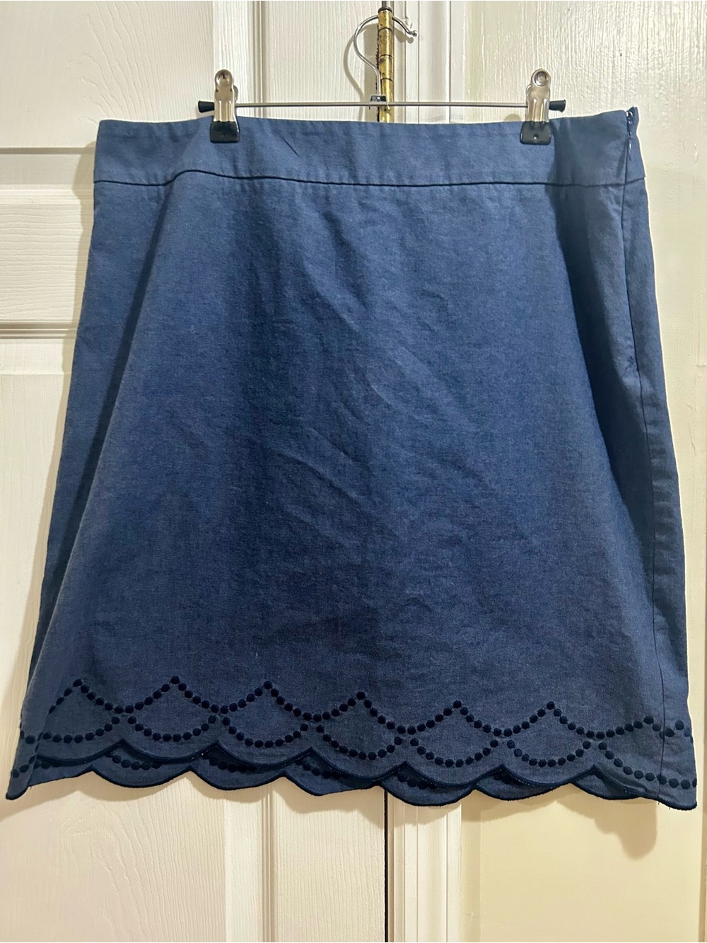 Women's Navy Scalloped Hem A-Line Skirt w/ Border Detail 100% Cotton Size 14